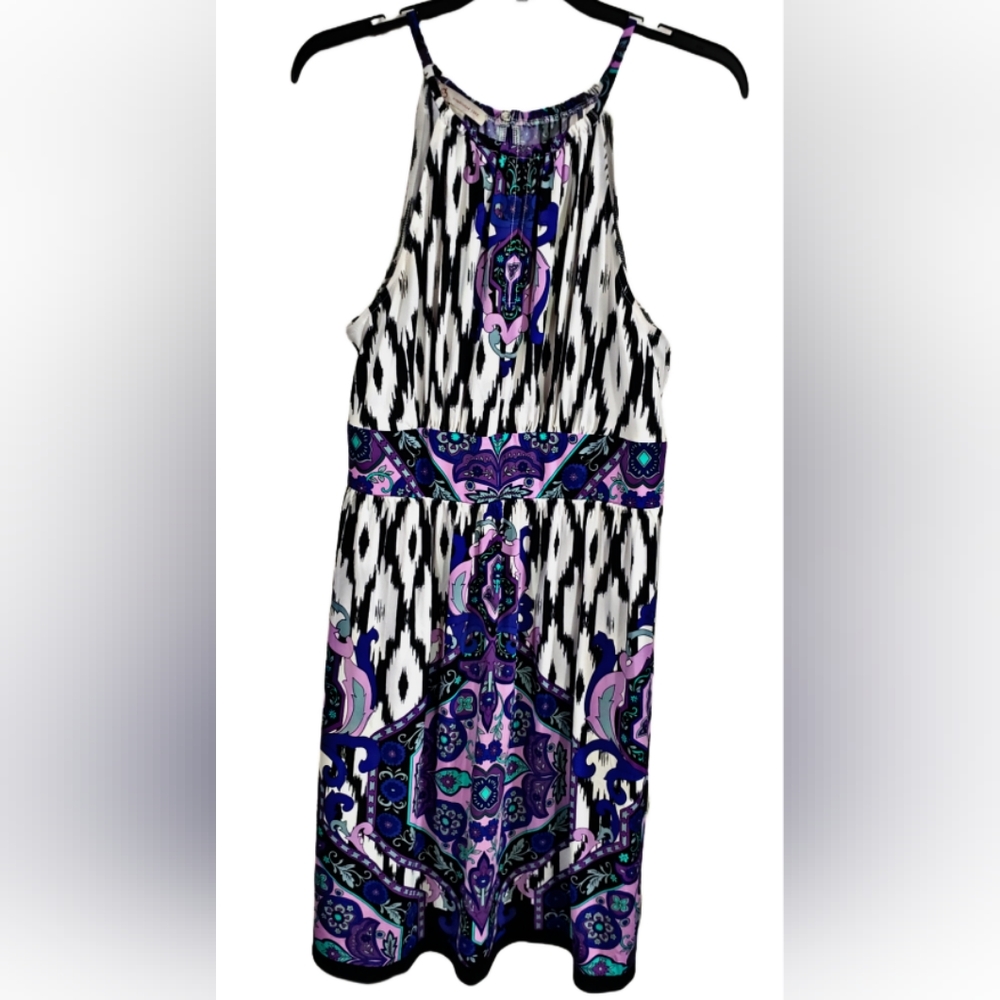 Halter Neck Sleeveless Floral Stretch A-Line Dress Size 12